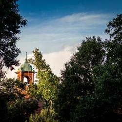 Photo of belltower atop College Hall.